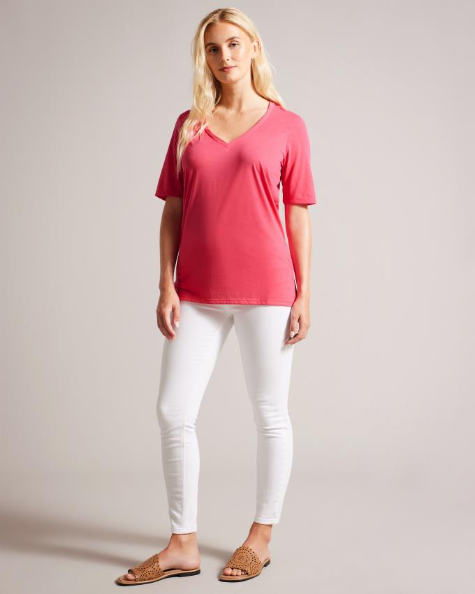 T-Shirt Ted Baker Easy Fit V-Neck Corail Femme | JAK-23865406